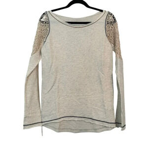 Jesse & Jane Women Blouse Top Size M Cream Cotton Long Sleeves Crochet Pullover